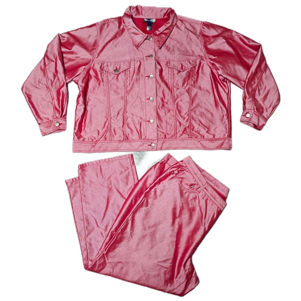 Venezia Jeans Denim Set Plus Women 26/28 Pink Good Metallic Jacket Pants (F)